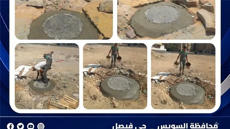 السويس تتحرك لحماية المواطنين.. تركيب أغطية جديدة لمطابق الصرف الصحي بحي فيصل