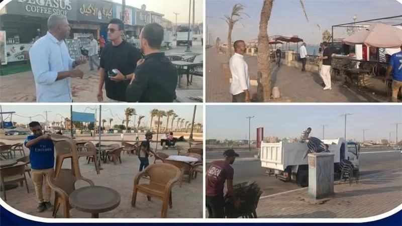 إزالة الإشغالات والتعديات بالكورنيش الجديد و«سي فيو» في السويس
