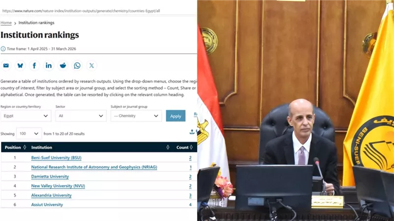 بنى سويف الاولى على مستوى الجامعات فى تخصص الكيمياء بمؤشر Nature Index