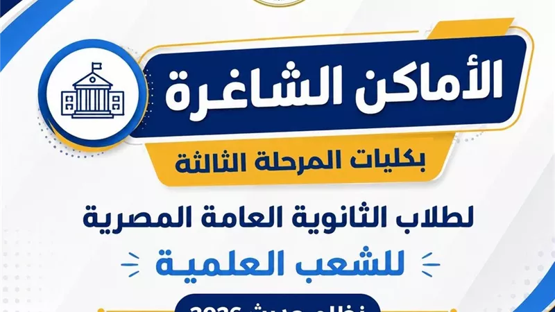 الأماكن  الشاغرة بالمرحلة الثالثة لتنسيق القبول بالجامعات الحكومية والمعاهد 