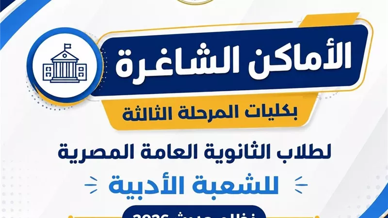الأماكن الشاغرة بالمرحلة الثالثة لتنسيق القبول بالجامعات الحكومية والمعاهد