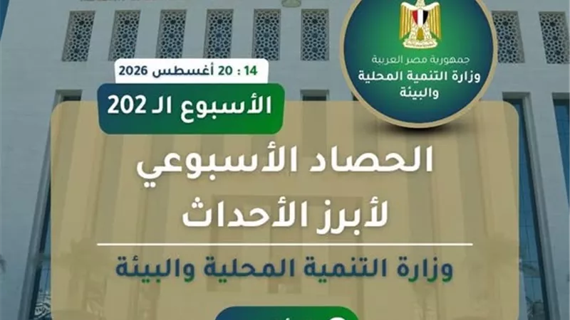 نشرة الحصاد الأسبوعي لرصد أنشطة وزارة التنمية المحلية والبيئة