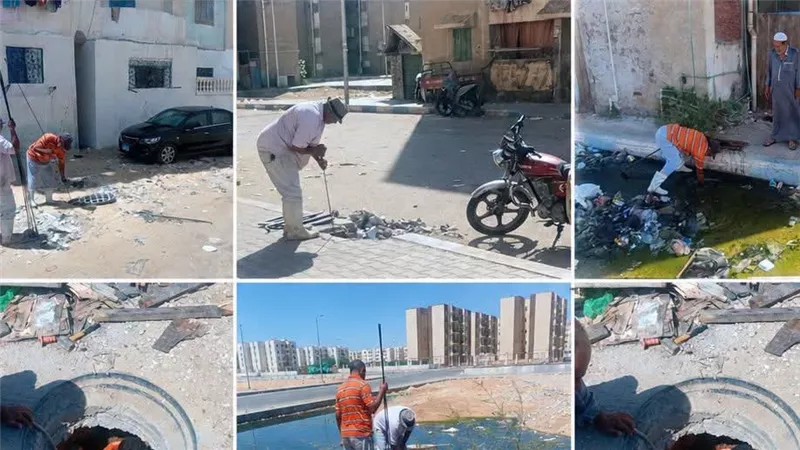 حي عتاقة بالسويس ينفذ أعمال صيانة وتسليك لشبكات الصرف الصحي 