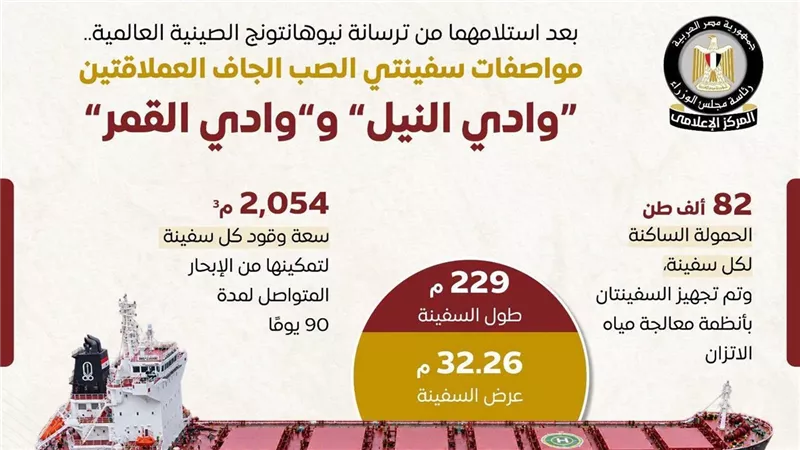 بطول 229 مترًا.. مصر تستلم سفينتين عملاقتين لتعزيز أسطولها التجاري