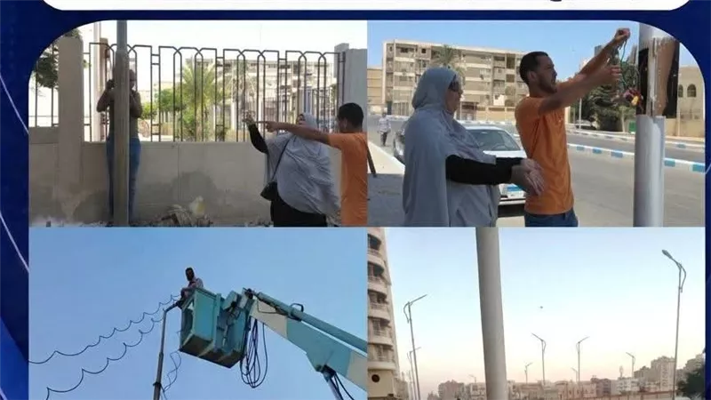 صيانة ورفع كفاءة الإنارة بشارع ناصر ومنطقة شباب المثلث بحي الأربعين بالسويس 