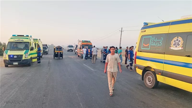24 مصابًا في تصادم سيارة عمال مع ملاكي بالقصاصين والسائق يفر هاربًا