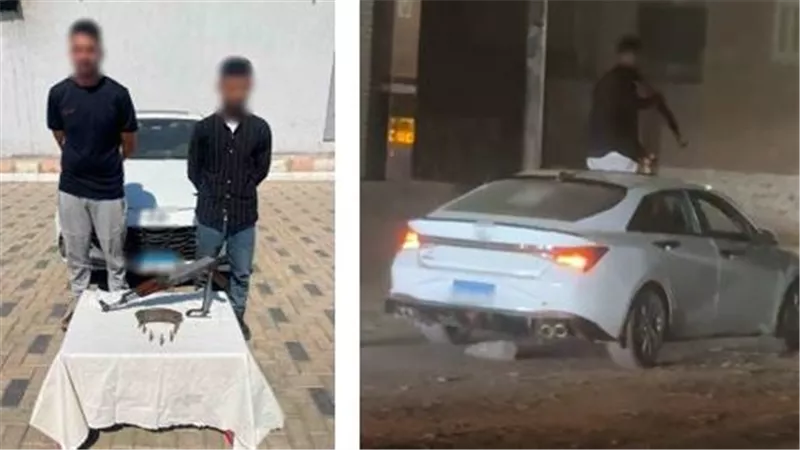 ضبط شخصين بعد ظهور أحدهما بسلاح ناري من فتحة سقف سيارة بالمنوفية 