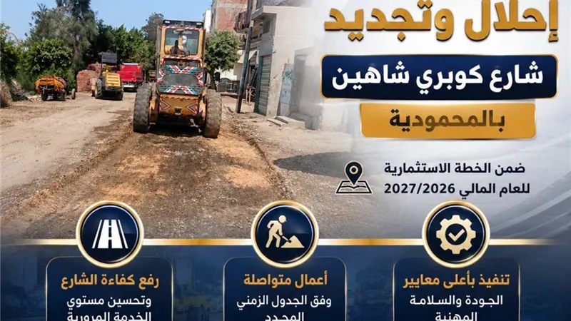 متابعة مكثفة لأعمال التطوير والرصف بشارع كوبري شاهين في المحمودية