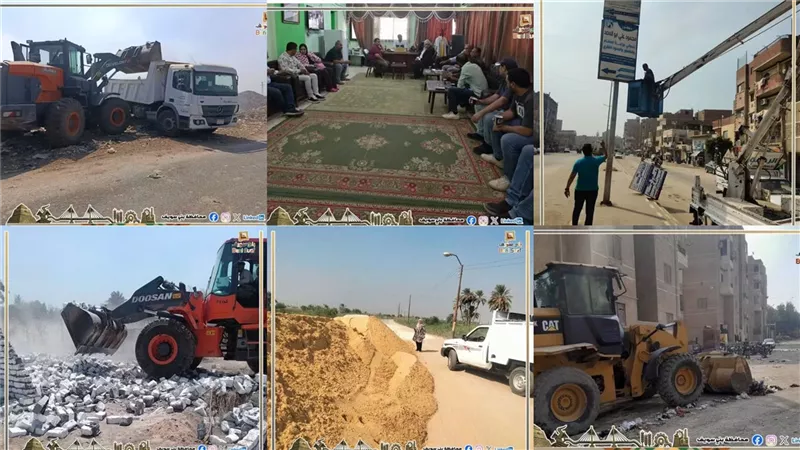 رفع 316 إشغالًا متنوع ثابت ومتحرك وتحرير 25 جنحة لمخابز بمركز ببا ببنى سويف 