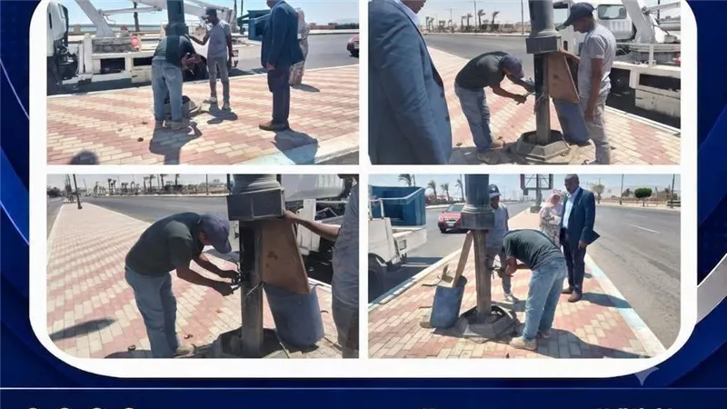 استكمال أعمال الإنارة بالكورنيش الجديد ورفع كفاءة شبكة الكهرباء بحي السويس