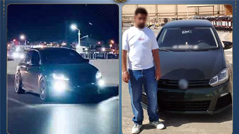 ضبط طالب يقود سيارة دون لوحات أمامية وزجاج حاجب للرؤية في السويس