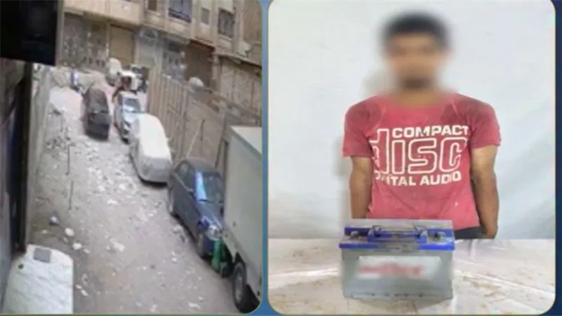 سقوط سارق بطاريات السيارات بالسلام بعد توثيق جريمته بالفيديو