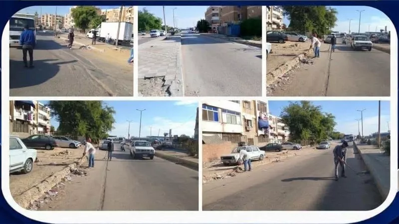 استمرار حملات الكنس اليدوي وتجريف الرمال بشوارع وميادين حي فيصل بالسويس