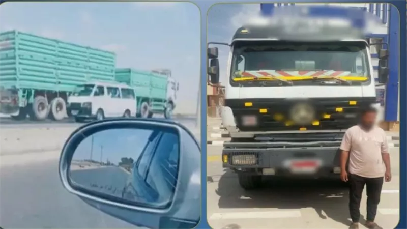 ضبط سائق سيارة نقل لسيرها عكس الاتجاه في أحد طرق الفيوم 