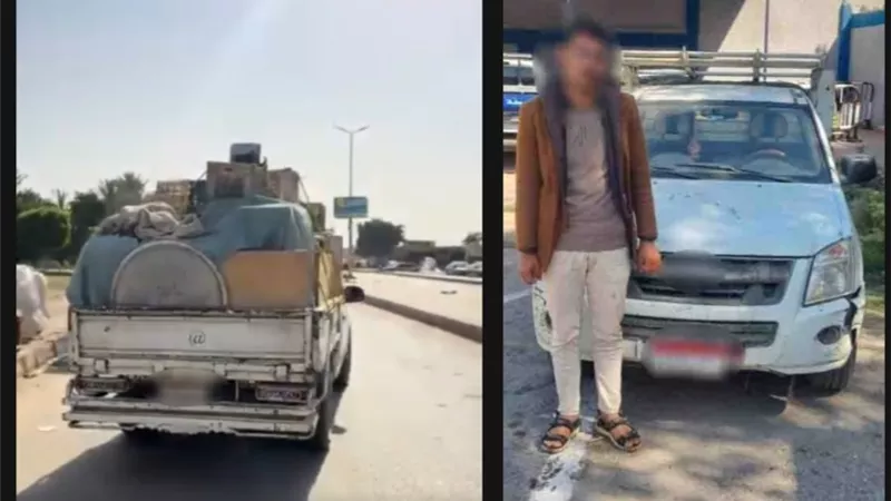 ضبط سائق ربع نقل بعد سيره عكس الاتجاه واصطدامه بسيارة ملاكي