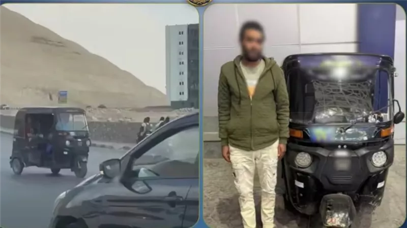 ضبط سائق توك توك سار عكس الاتجاه في المقطم لاختصار الطريق