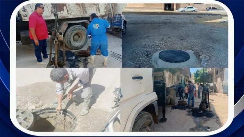 تطهير خطوط الصرف الصحي وتركيب مطبق جديد بمدينة عدلي منصور وعرب المعمل والفردوس