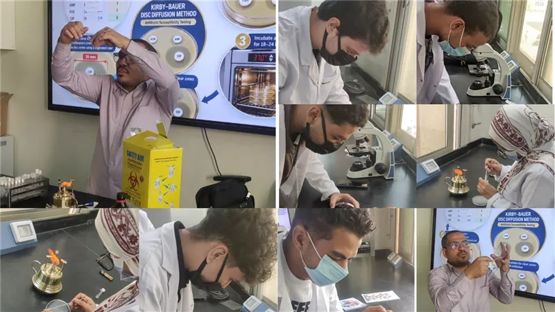 لربط الدراسة الأكاديمية بالتطبيق العملي..بدء تجارب مزارع بكتيرية واختبارات حساسية المضادات الحيوية بصيدلة بني سويف الأهلية 
